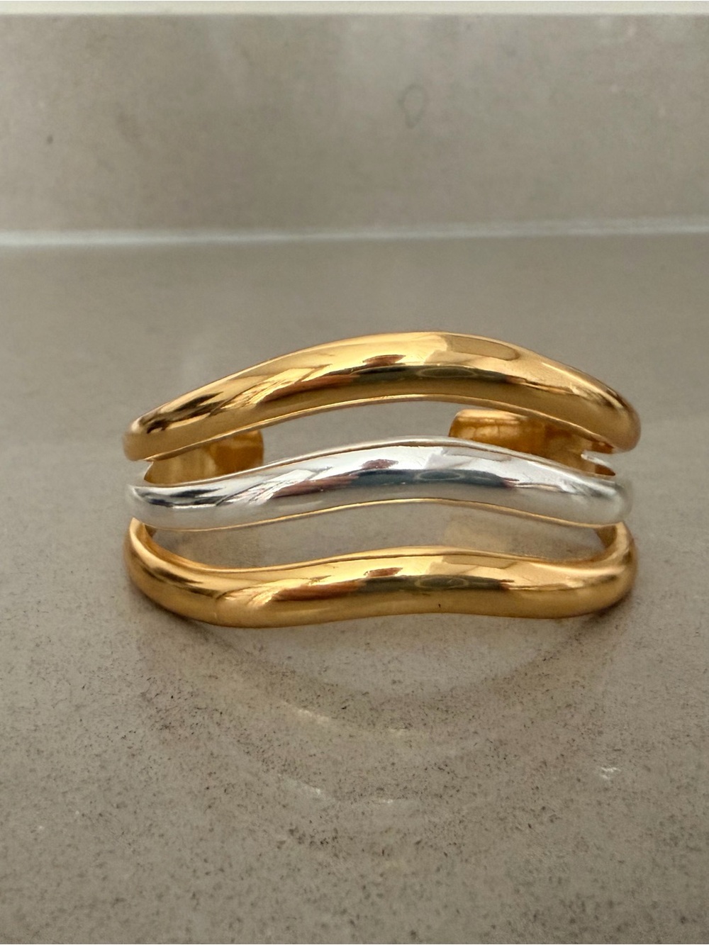 J. Crew Gold and Silver Wave Layered Cuff Bracelet